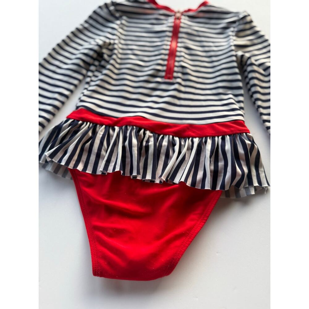 Nautical red black white striped bathing suit 5T snap crotch - Picture 8 of 10